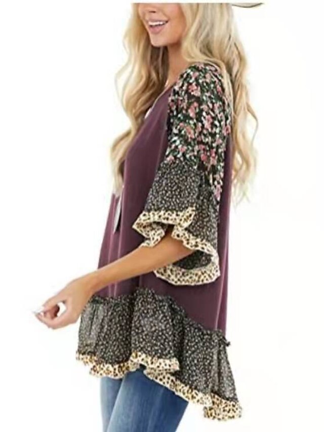 Women's Shirt Boho Shirt Tunic Blouse Ruffle Print Flowing