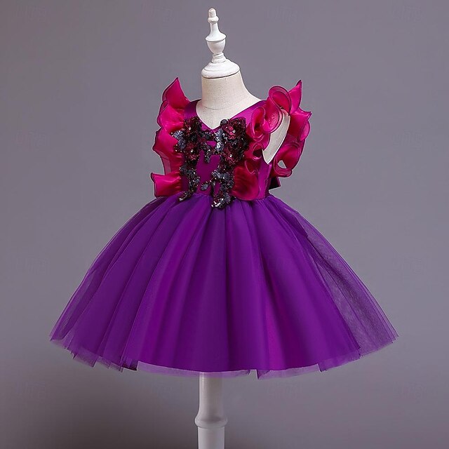 Party Color Sequin Flower Girls' Dress Kids Solid
