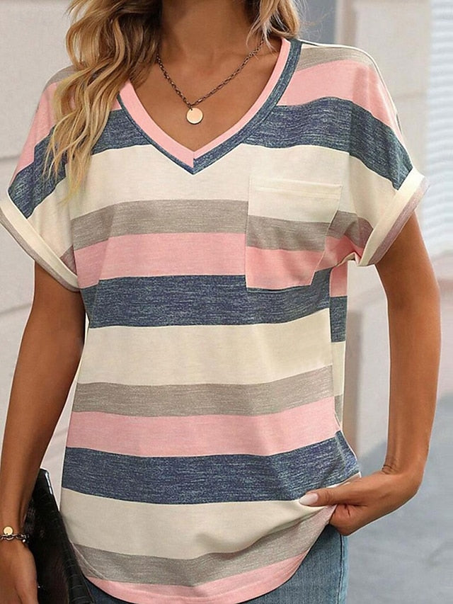 Women's T Shirt Striped Fashion Modern Casual Short Sleeve
