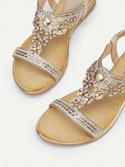 Rhinestone Embellished Sandals T-Strap – Women's Elegant