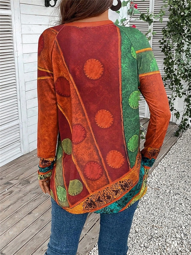 Women's T shirt Long Sleeve Vintage Ethnic Casual Print