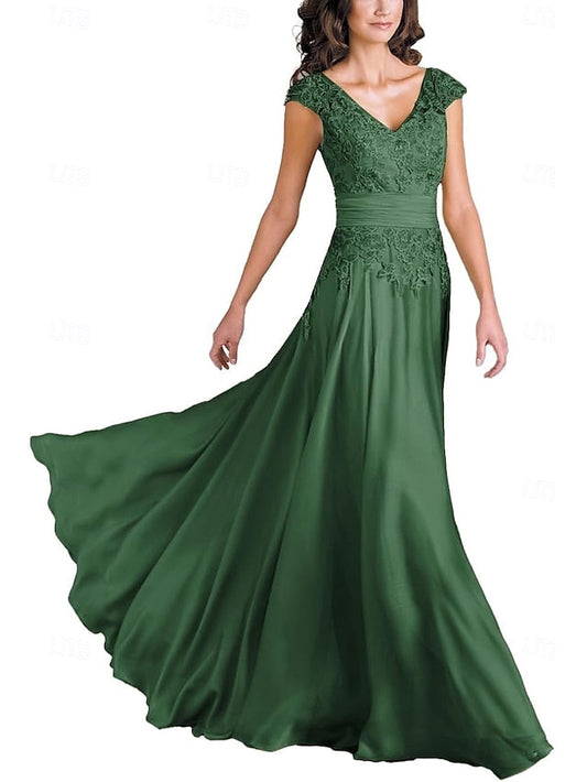 Neck Bride A-Line Elegant Simple Dress the V Floor of Mother