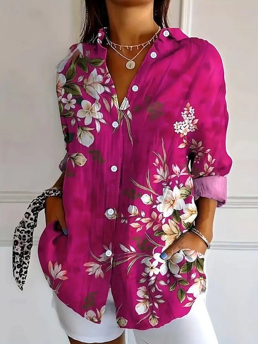 Women's Shirt Linen Like Breathable Lightweight Floral