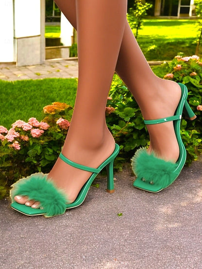 Green High Feathered Bold Sandals Heeled –