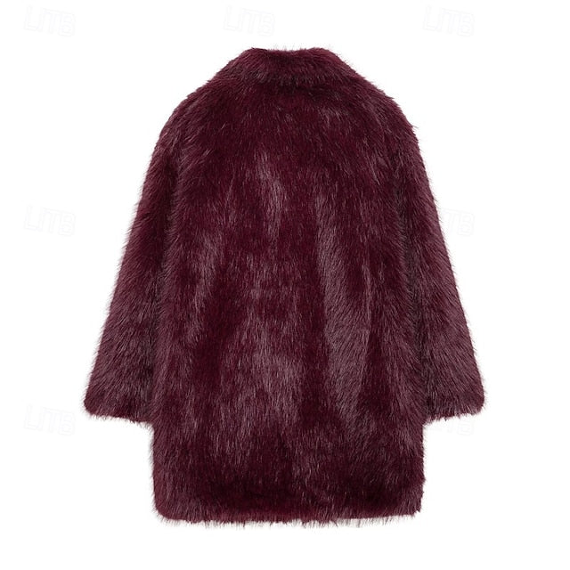 Fur Furs Comfortable Women's Pocket Warm Coat Faux