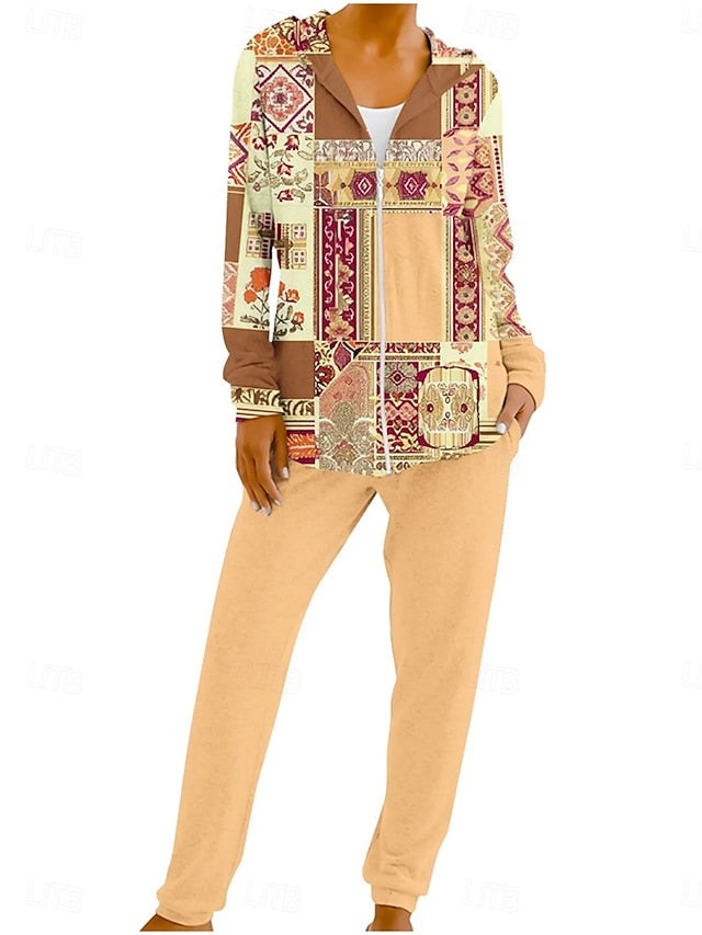 Women's 2 Pieces Hoodie Tracksuits Long Sleeve Daily Round