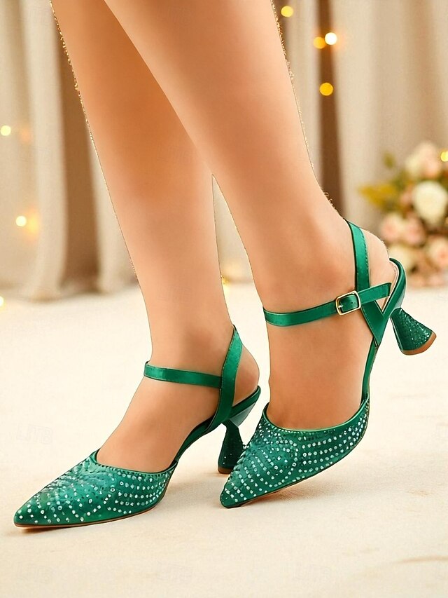 Pointed Heels Women's Rhinestone Red Toe Slingback