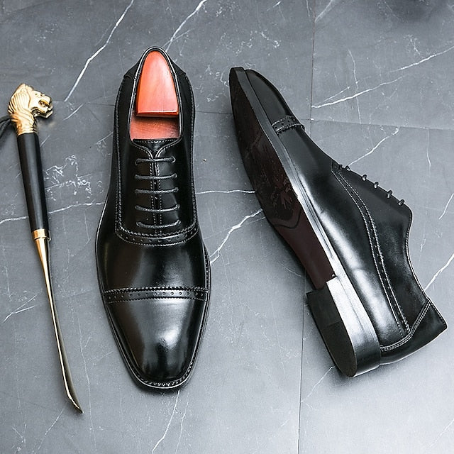 Faux Oxford Brogue Leather – Brown Men's Shoes Classic