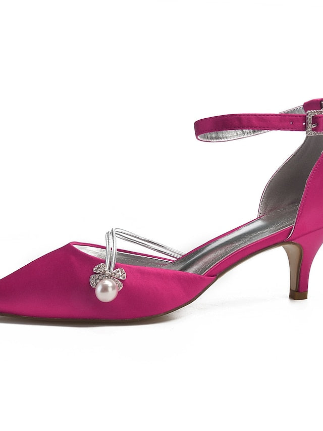 Women's Heels Pearl with Dark and Blue Kitten Satin