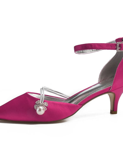 Women's Heels Pearl with Dark and Blue Kitten Satin