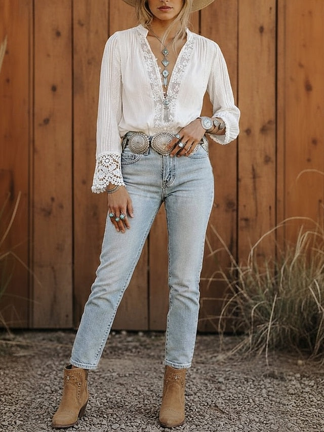 Women's Blouse Lace Tops Lace Plain Modern Casual Long