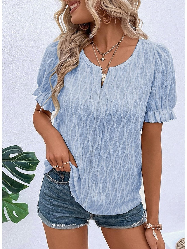Women's White Elegant Lace Tops Eyelet Blouse Dressy Tops