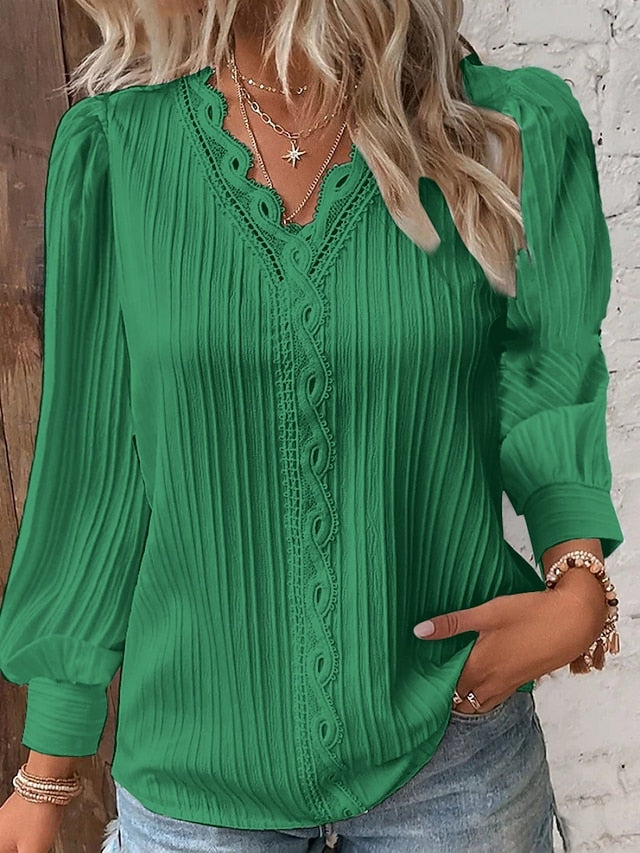 Women's Lace Shirt Lace Patchwork Solid Color Elegant