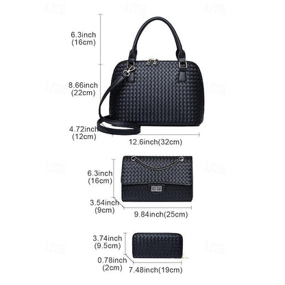 Handbag Set Brown Leather Women's Woven – 3-Piece Faux