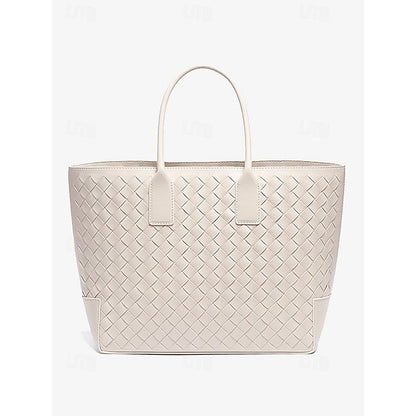 Woven Leather and – Brown Tote Women's Stylish Bag