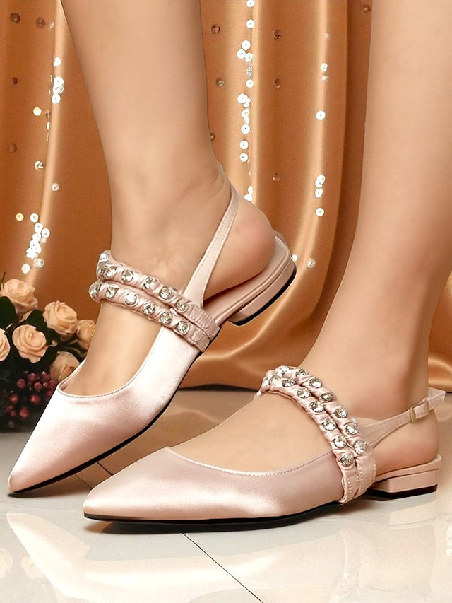 Pointed Rhinestone Toe Women's - Slingback Flats Satin