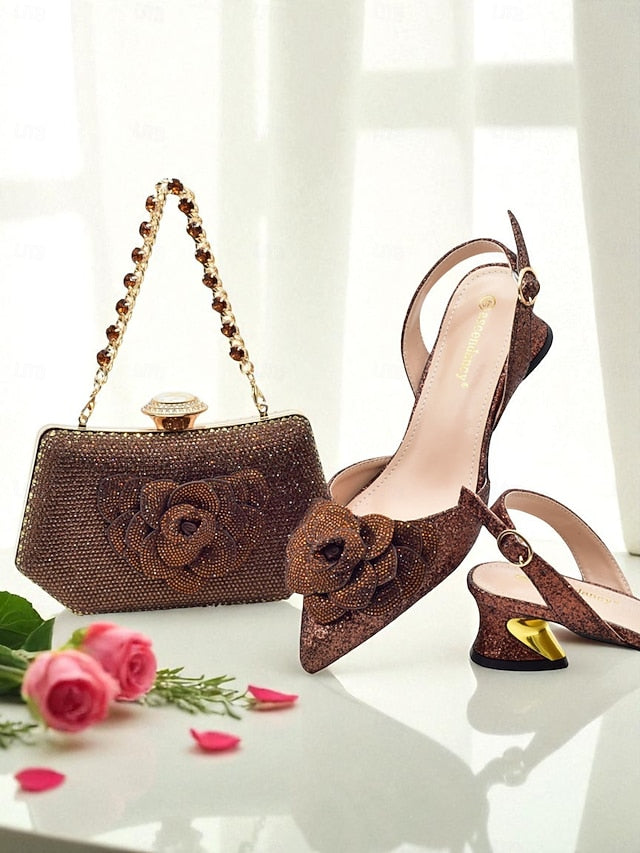 Slingback Glitter Evening Matching Heels and Clutch Women's