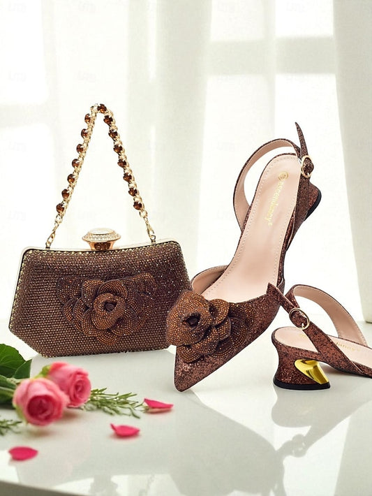 Slingback Glitter Evening Matching Heels and Clutch Women's
