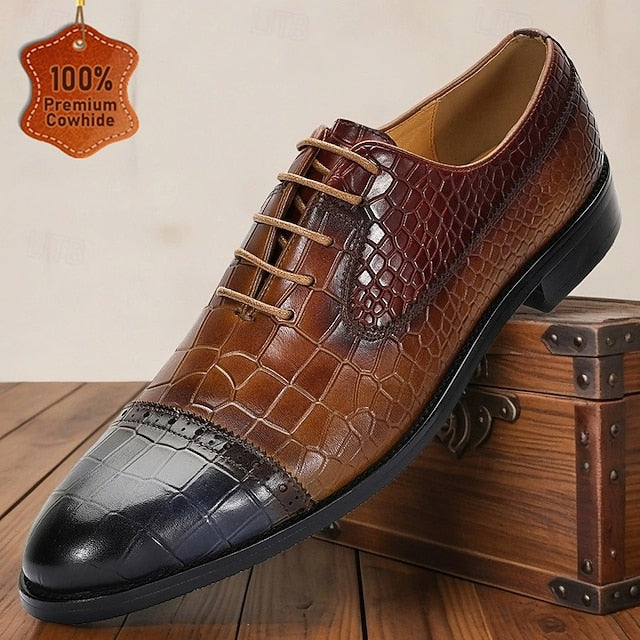 Print Genuine Men’s – Shoes Leather Elegant Crocodile Oxford