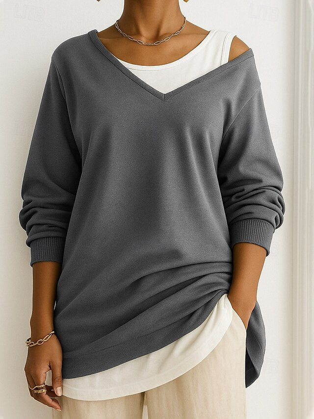 Women's Blouse Patchwork Color Block Stylish Casual Long