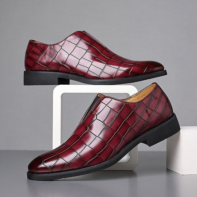 Burgundy Men's Shoes Slip-On Crocodile – Pattern