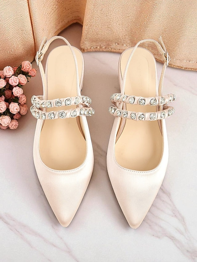 Pointed Rhinestone Toe Women's - Slingback Flats Satin