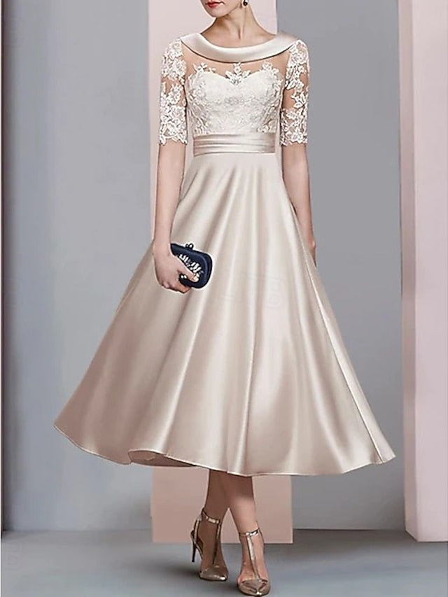 A-Line Tea Length Party Dress Cocktail Dress Wedding Guest Dress
