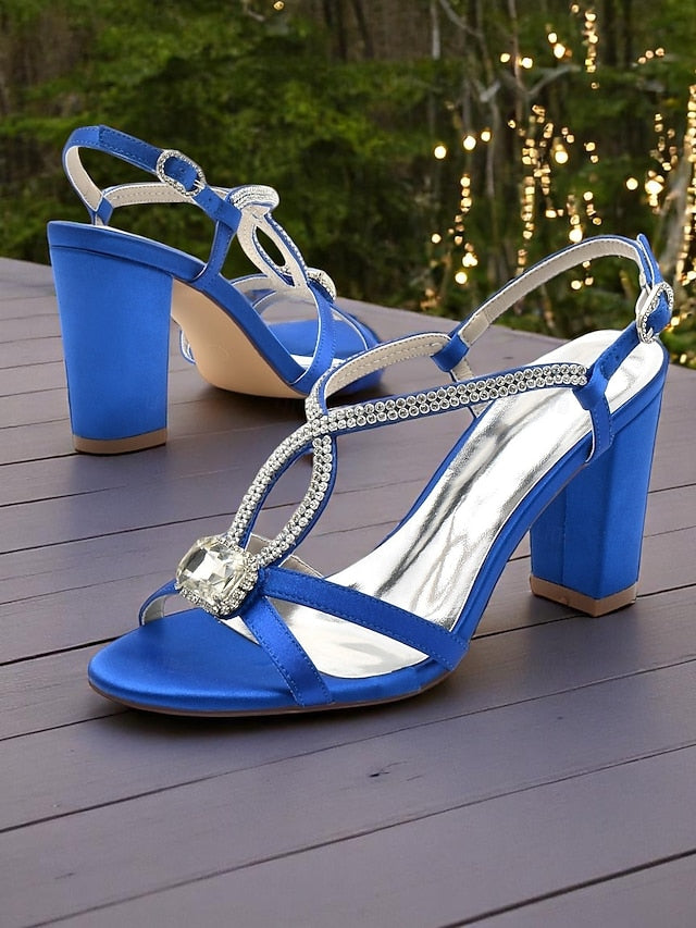 Rhinestone Sandals Blue Royal Satin – Elegant Women's