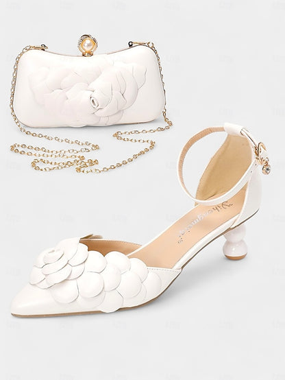 Shoes with Bridal Clutch Matching Floral-Embellished White –