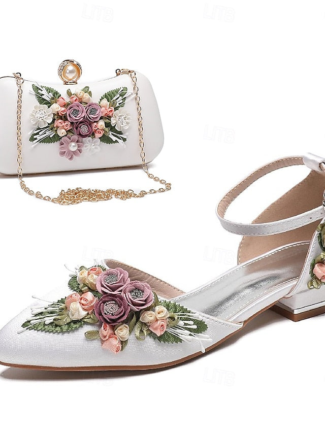 Embroidered Flat White Floral with Matching Shoes – Clutch