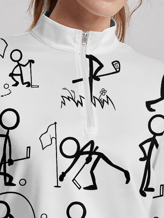 Women's Golf Polo Shirt White Long Sleeve Sun Protection
