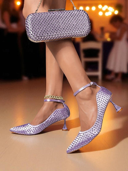 Clutch Rhinestone Matching and Bag Green Set Women's Heels