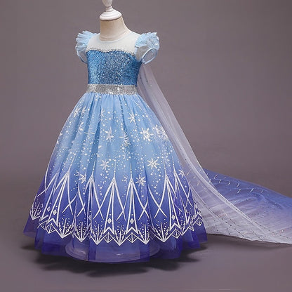 Set Princess Dress With Cloak Hooded Elsa Cape Tulle Crown