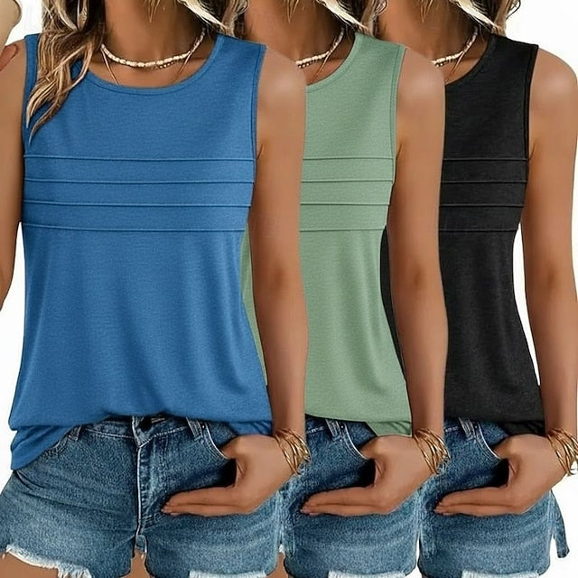 Multi Packs 3pcs Female Round Neck Sleeveless black+white+green