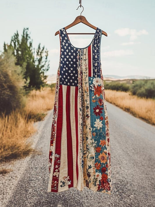 Women's Patriotic  Mini Dress Sundress A Line Dress Off The