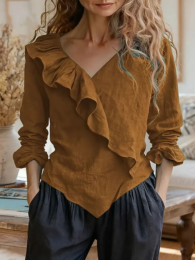 Women's Blouse Ruffle Patchwork Plain Vintage Stylish Long