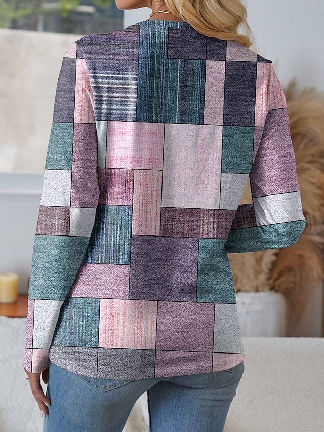 Women's T shirt Crew Neck Long Sleeve Tunic Floral