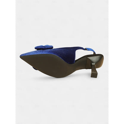 Slingback Women's Velvet Bow Blue with Heels Pointed Toe