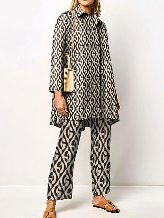 Women's 2 Pieces Elegant Vintage Fashion Shirt Blouse Pants