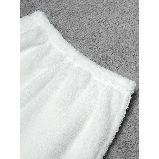 Solid Fuzzy Lounge Set Warm Tank Crop Top & Elastic