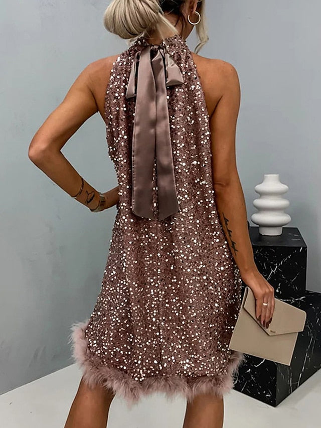 Women's Sequin Dress Party Dress Feather Dress Sequins