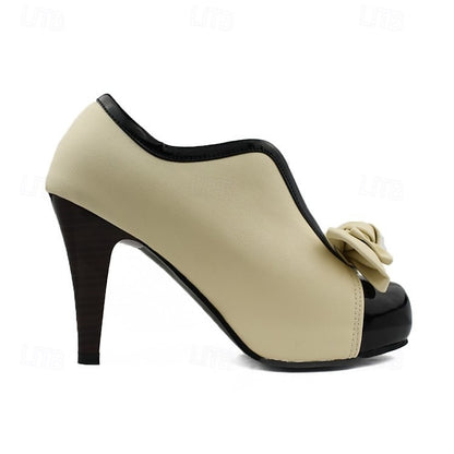 with Ankle Two-Tone Heeled Boots Bow-Embellished Women's