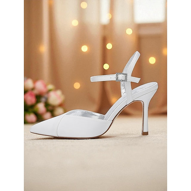 Ankle Heels - Stiletto with Strap Satin Green Women's