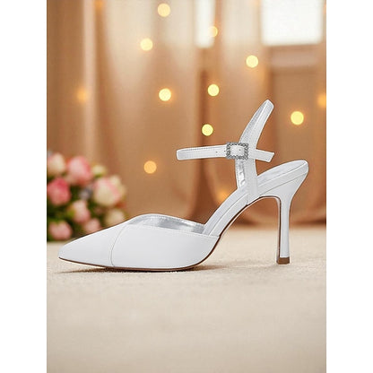 Ankle Heels - Stiletto with Strap Satin Green Women's