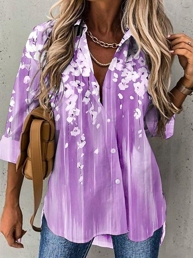 Women's Chiffon Shirt Light Gradient Floral Print Casual