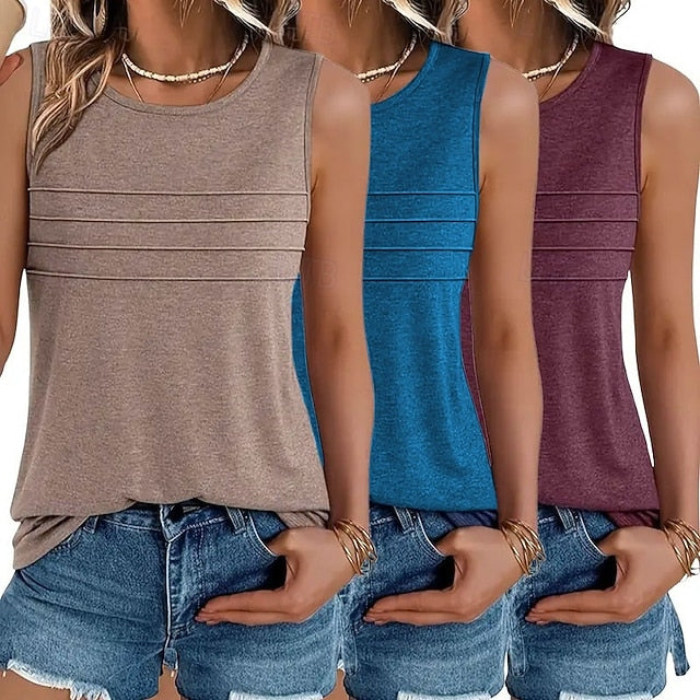 Multi Packs 3pcs Female Round Neck Sleeveless black+white+green