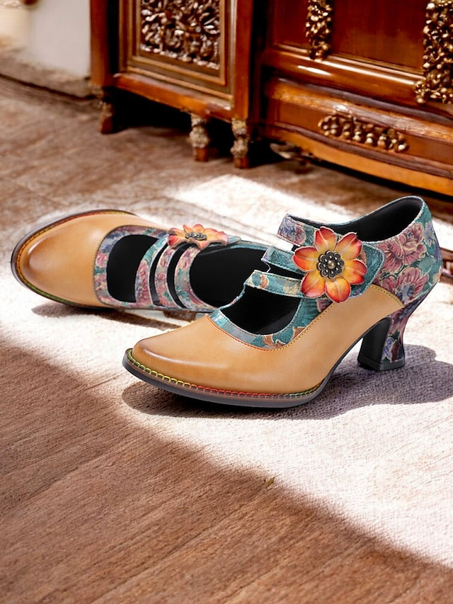 Floral Women's Leather Jane Heels 1930s – Vintage Mary
