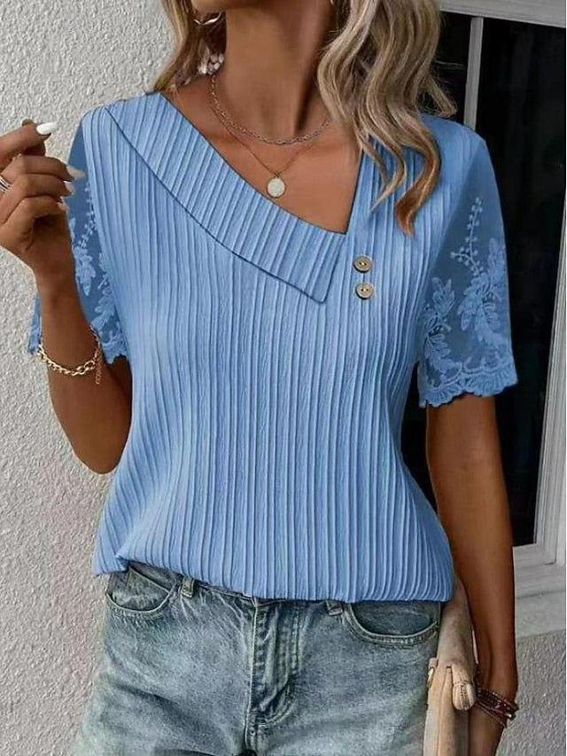 Women's White Elegant Lace Tops Eyelet Blouse Dressy Tops