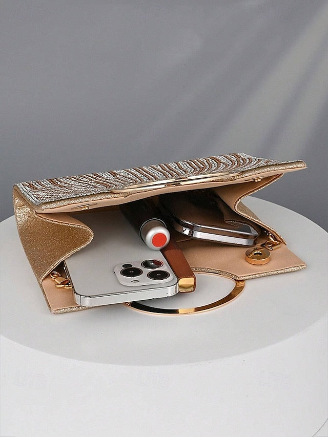 – Bag Round Evening Rhinestone Handle with Clutch Women's