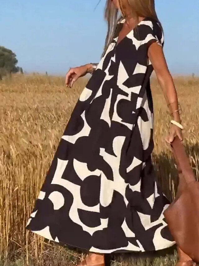 Women's Graphic V Neck Maxi Dress Sleeveless Summer Spring